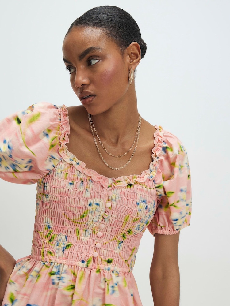 River Island Pink Puff Sleeve Shirred Mini Dress - Image 4 of 4 River Island Pink Puff Sleeve Shirred Mini Dress - Image 4 of 4