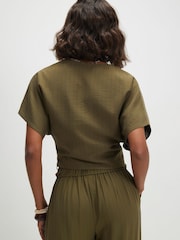 River Island Green Short Sleeve Knot Front Tailored Top - Image 2 of 4