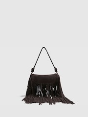 River Island Brown Fringe Leather Cylinder Bag - Image 1 of 5