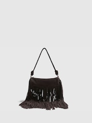River Island Brown Fringe Leather Cylinder Bag - Image 3 of 5