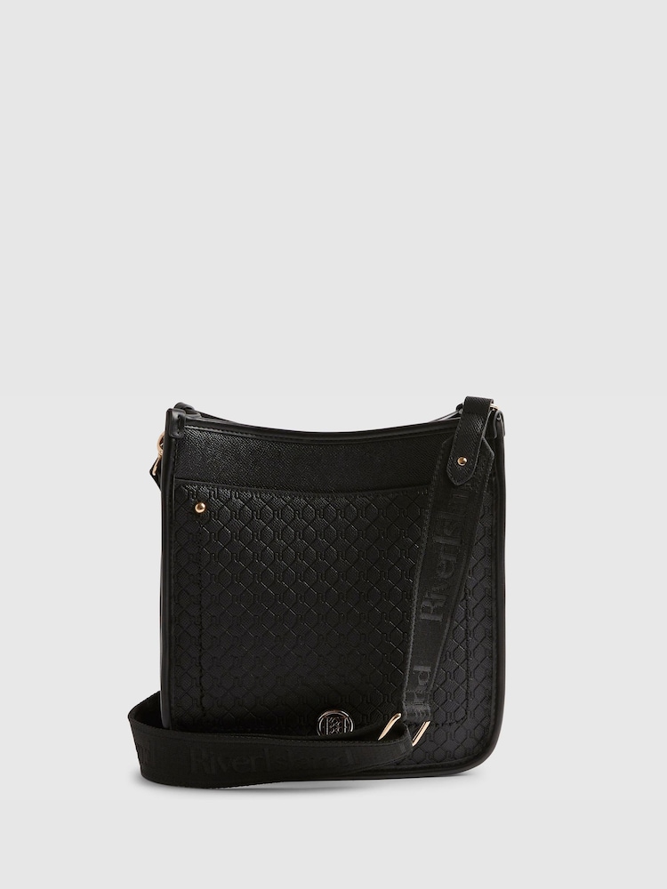 River Island Black Emboss Pocket Messenger Bag - Image 2 of 6
