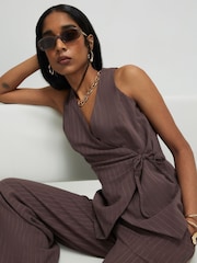 River Island Brown Sleeveless Soft Tie Front Waistcoat Top - Image 1 of 4