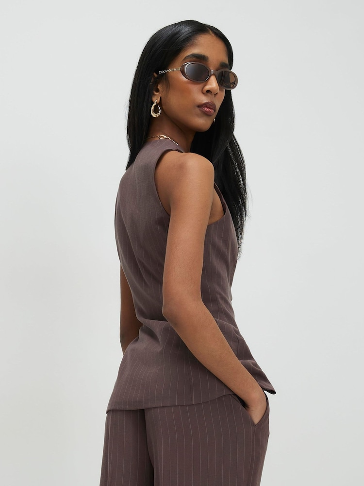 River Island Brown Sleeveless Soft Tie Front Waistcoat Top - Image 2 of 4