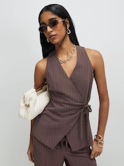 River Island Brown Sleeveless Soft Tie Front Waistcoat Top - Image 3 of 4