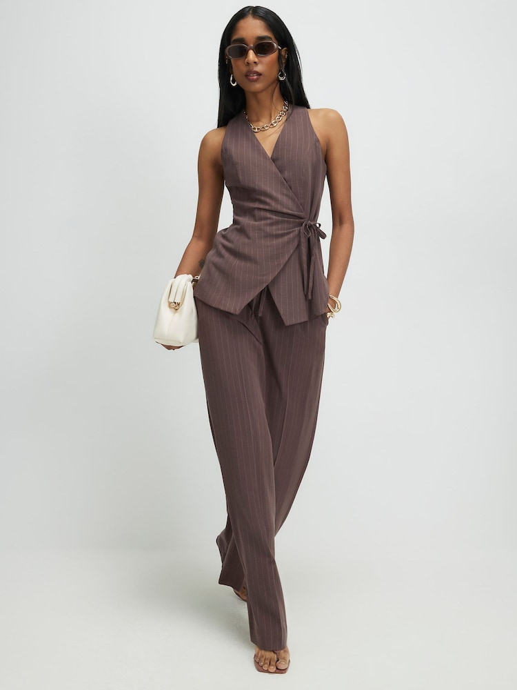 River Island Brown Sleeveless Soft Tie Front Waistcoat Top - Image 4 of 4