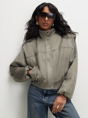 River Island Green Faux Suede Funnel Neck Jacket - Image 1 of 4