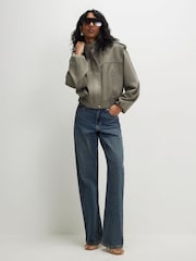 River Island Green Faux Suede Funnel Neck Jacket - Image 2 of 4