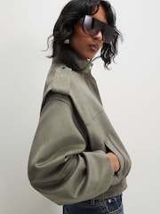 River Island Green Faux Suede Funnel Neck Jacket - Image 3 of 4