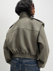 River Island Green Faux Suede Funnel Neck Jacket - Image 4 of 4