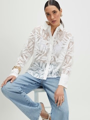 River Island White Long Sleeve Emboridered Lace Shirt - Image 1 of 4