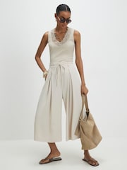 River Island Brown Tie Detail Drape Culottes - Image 1 of 4