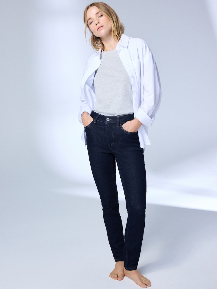 Indigo Blue Mid Rise Super soft Stretch Skinny Jeans - Image 1 of 8 Indigo Blue Mid Rise Super soft Stretch Skinny Jeans - Image 1 of 8