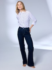 Indigo Rinse Blue Mid Rise Super Soft Stretch Bootcut Jeans - Image 1 of 8