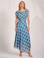 藍色 - Jolie Moi 不對稱垂墜網紗連身長裙 - 圖片 1/6