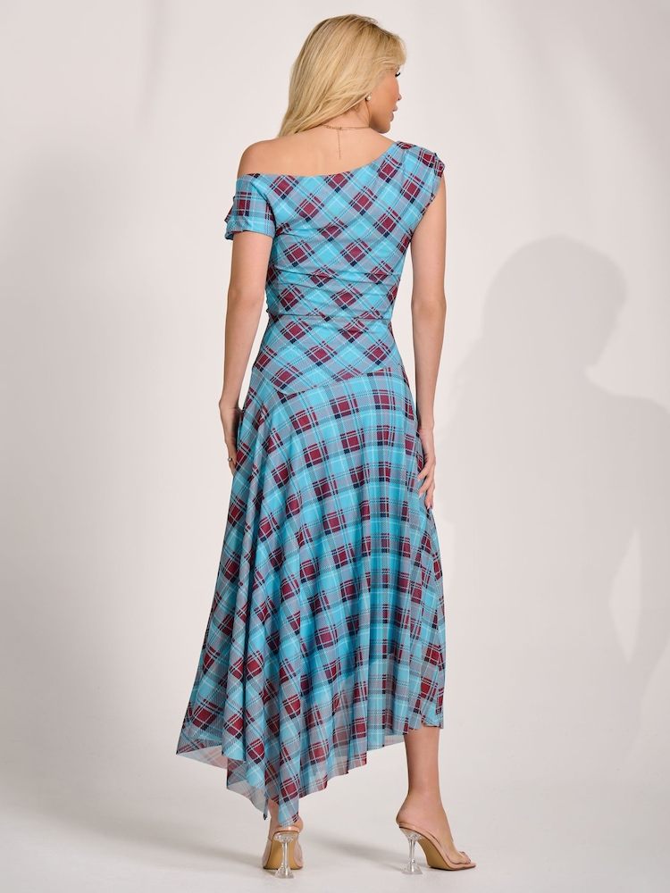 藍色 - Jolie Moi 不對稱垂墜網紗連身長裙 - 圖片 2/6