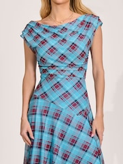 藍色 - Jolie Moi 不對稱垂墜網紗連身長裙 - 圖片 3/6