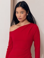 Lipsy Red Long Sleeve Off The Shoulder Gathered Waist Mini Dress - Image 5 of 5