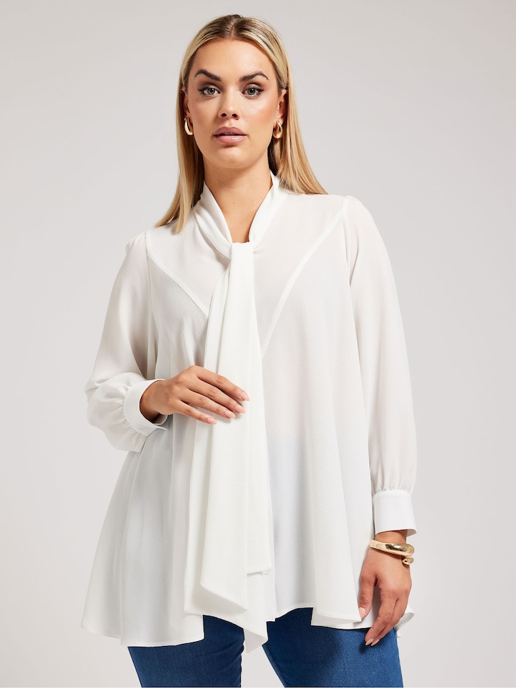 Blanco - Yours Curve Tie-Neck Gather Blouse - Imagen 1 de 5 Blanco - Yours Curve Tie-Neck Gather Blouse - Imagen 1 de 5