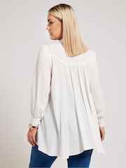 Yours Curve White Tie-Neck Gather Blouse - Image 2 of 5