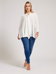 Yours Curve White Tie-Neck Gather Blouse - Image 3 of 5