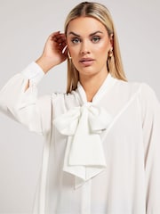 Yours Curve White Tie-Neck Gather Blouse - Image 4 of 5