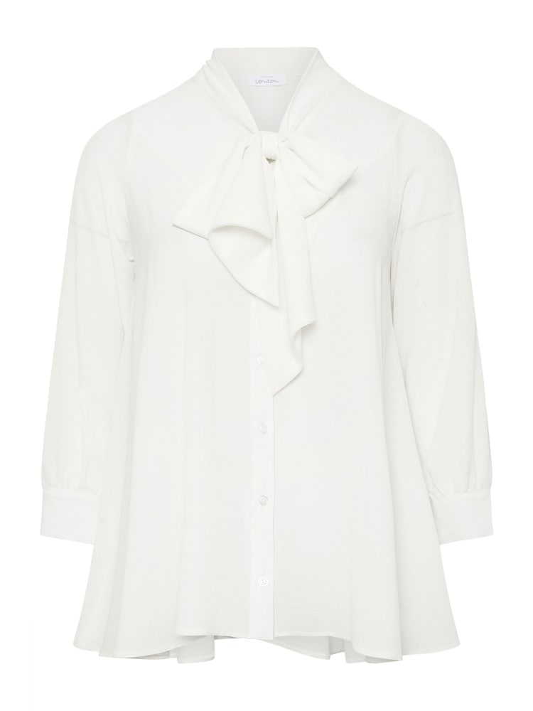 Yours Curve White Tie-Neck Gather Blouse - Image 5 of 5