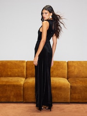 Lipsy Black High Neck Lace Cowl Velvet Maxi Dress - Image 6 of 6