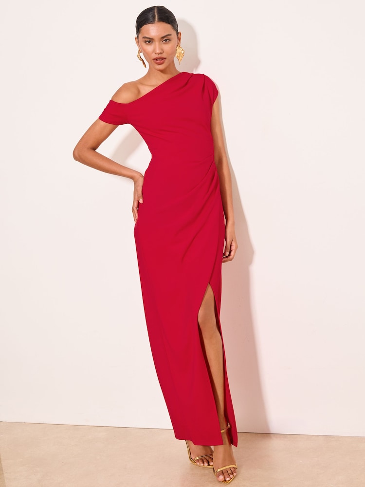 Lipsy Red Off The Shoulder Gathered Waist Maxi Dress - Image 1 of 5