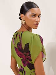 Lipsy Olive Green Floral Print Fit And Flare Midi Dress - Image 3 of 6