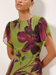 Lipsy Olive Green Floral Print Fit And Flare Midi Dress - Image 4 of 6