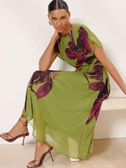 Lipsy Olive Green Floral Print Fit And Flare Midi Dress - Image 5 of 6