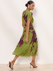 Lipsy Olive Green Floral Print Fit And Flare Midi Dress - Image 6 of 6