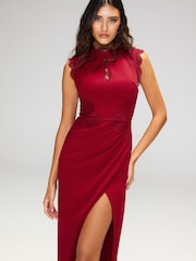 Lipsy Red Lace Trim Bodycon Maxi Dress - Image 2 of 5