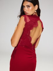 Lipsy Red Lace Trim Bodycon Maxi Dress - Image 3 of 5