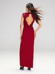 Lipsy Red Lace Trim Bodycon Maxi Dress - Image 4 of 5