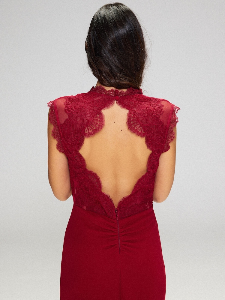 Lipsy Red Lace Trim Bodycon Maxi Dress - Image 5 of 5