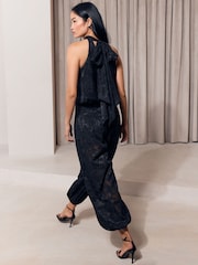 Lipsy Black Halter Neck Burnout Sheer Balloon Pant Jumpsuit - Image 5 of 5