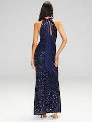 Lipsy Navy Sequin Cowl Neck Bodycon Maxi Dress - Image 6 of 6