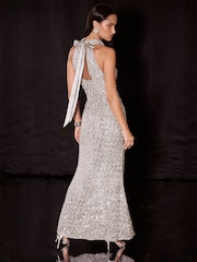 Lipsy Silver Sequin Cowl Neck Bodycon Maxi Dress - Image 5 of 6