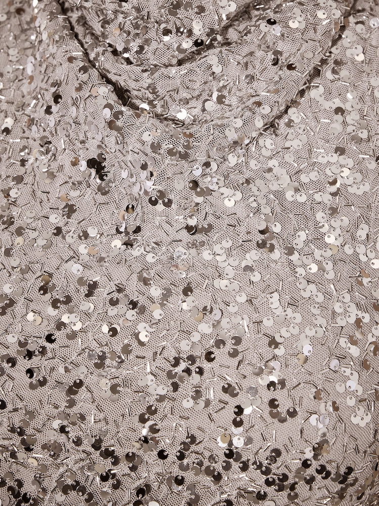 Lipsy Silver Sequin Cowl Neck Bodycon Maxi Dress - Image 6 of 6