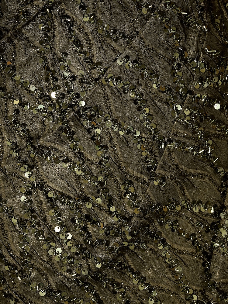 Lipsy Olive Green Sequin Off The Shoulder Gathered Waist Maxi Dress - Image 6 of 6