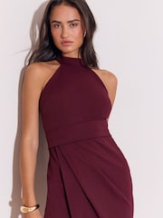 Lipsy Red Halter Neck Gathered Waist Midi Dress - Image 2 of 5
