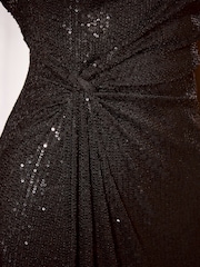 Lipsy Black Sequin Knot Waist Side Split Fit And Flare Midi Dress - Image 6 of 6