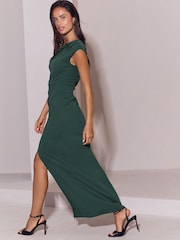 Lipsy Green Petite Off The Shoulder Gathered Waist Maxi Dress - Image 4 of 5