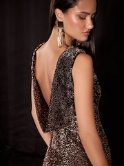 Lipsy Bronze Premium Sequin Low Back Maxi Dress - Image 2 of 6