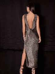 Lipsy Bronze Premium Sequin Low Back Maxi Dress - Image 4 of 6