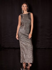 Lipsy Bronze Premium Sequin Low Back Maxi Dress - Image 5 of 6