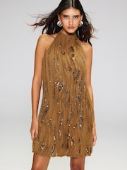 Lipsy Premium Ruffle Embellished Halter Tie Back Mini Dress - صورة 1 من 6
