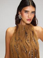 Lipsy Premium Ruffle Embellished Halter Tie Back Mini Dress - صورة 4 من 6