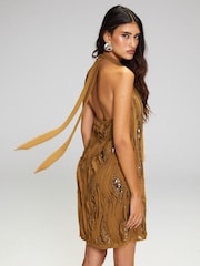 Lipsy Premium Ruffle Embellished Halter Tie Back Mini Dress - صورة 5 من 6